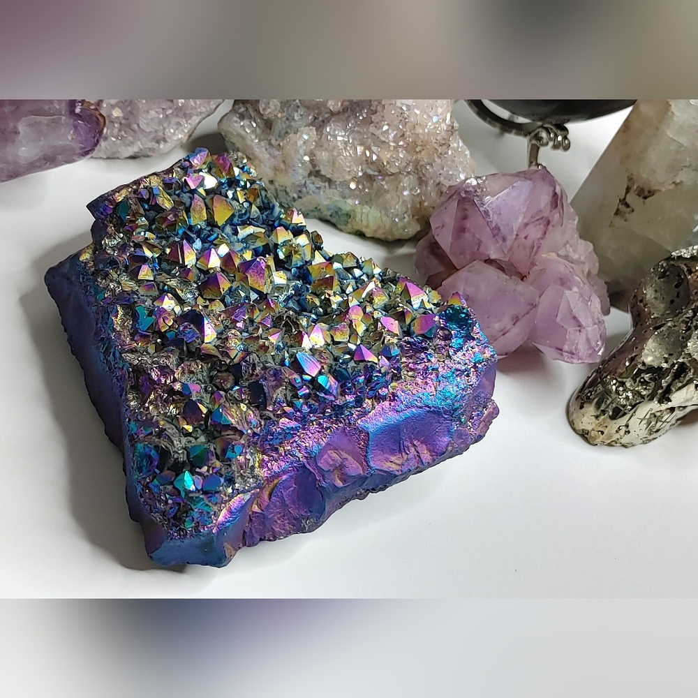 Rainbow Aura Electroplated Amethyst Crystal Cluster - Picture 8 of 13